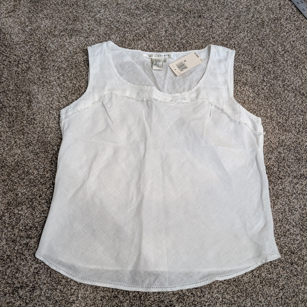 Max Studio White Sleeveless Tank Top Linen NWT
